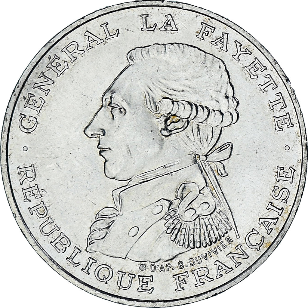 Moneta, Francja, Lafayette, 100 Francs, 1987, Monnaie de Paris, MS(63), Srebro