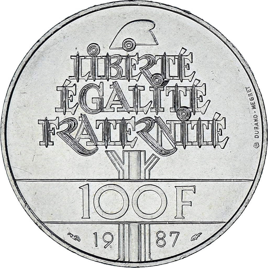 Moneta, Francja, Lafayette, 100 Francs, 1987, Monnaie de Paris, MS(63), Srebro
