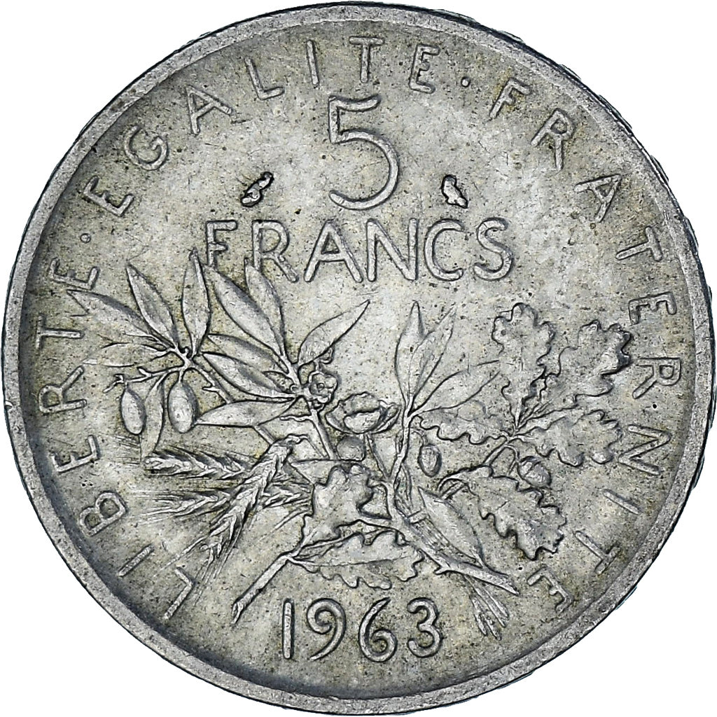 Moneta, Francia, Semeuse, 5 Francs, 1963, Paris, MB+, Argento, KM:926