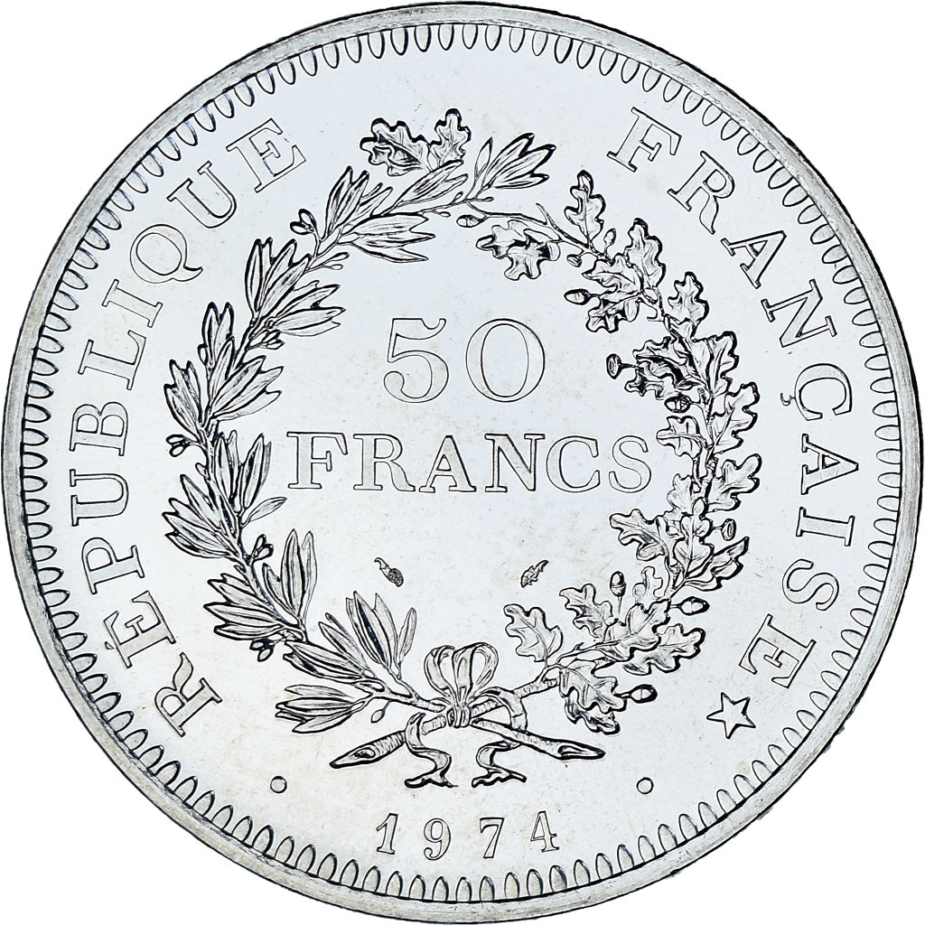 Moeda, França, Hercule, 50 Francs, 1974, Paris, série FDC, MS(65-70), Prata