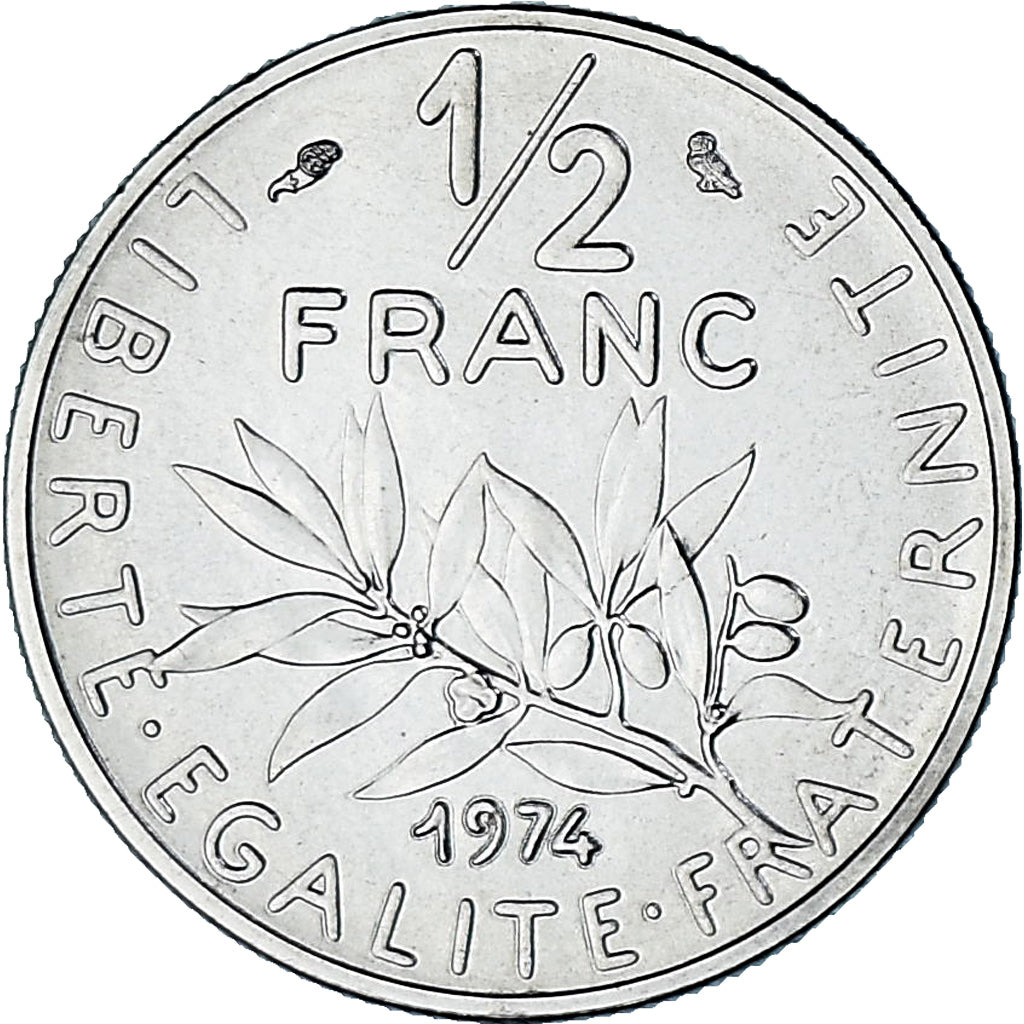 Moneta, Francja, Semeuse, 1/2 Franc, 1974, Paris, série FDC, MS(65-70), Nikiel