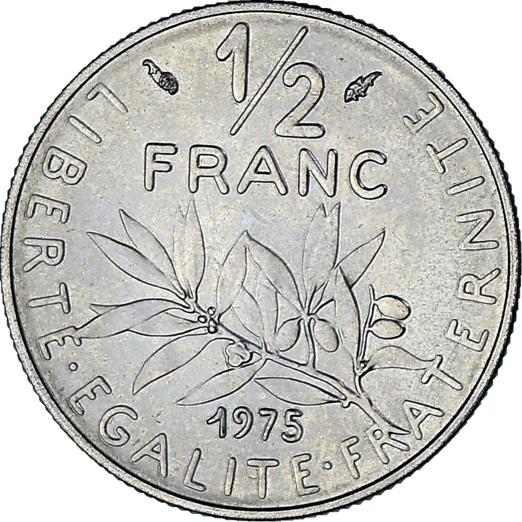 Moneta, Francja, Semeuse, 1/2 Franc, 1975, Paris, série FDC, MS(65-70), Nikiel
