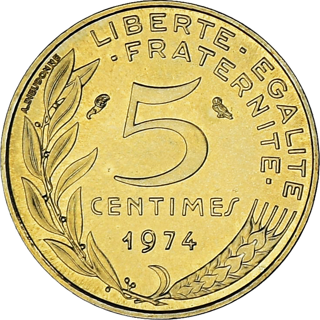 Moneda, Francia, Marianne, 5 Centimes, 1974, Paris, série FDC, FDC, Aluminio -