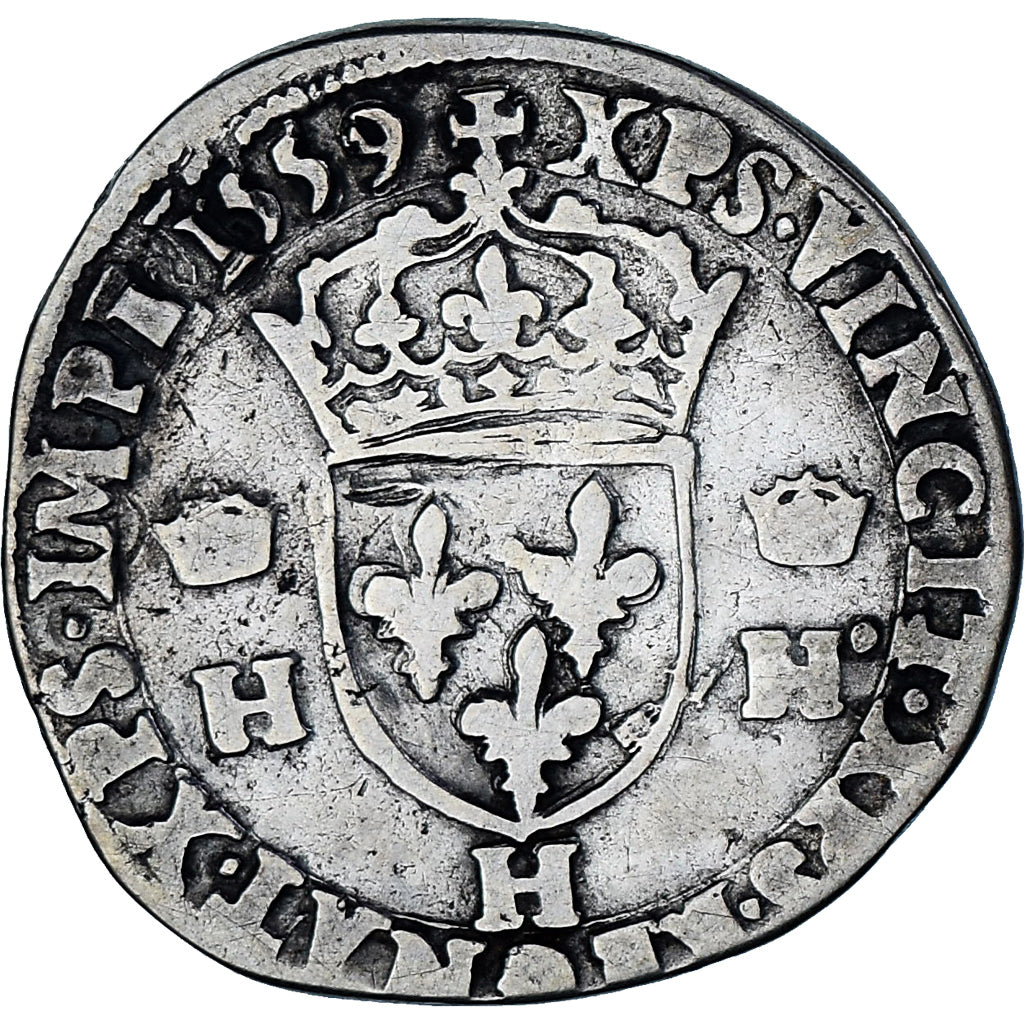 Moneda, Francia, Henri II, Teston à la tête nue, 1559, La Rochelle, BC+
