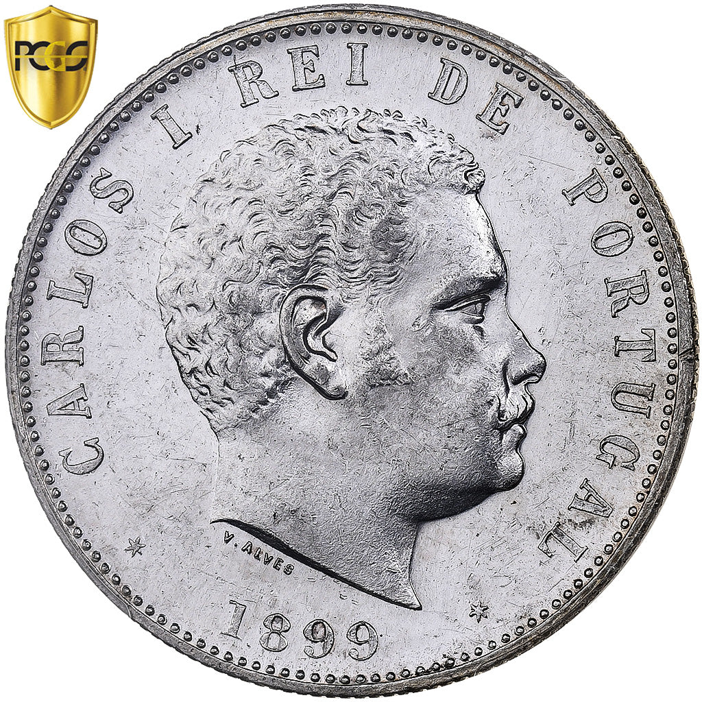 Portugal, Carlos I, 1000 Reis, 1899, Lisbon, Silver, PCGS, Cleaned UNC Detail