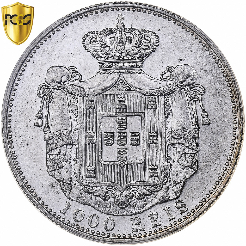Portugal, Carlos I, 1000 Reis, 1899, Lisbon, Silver, PCGS, Cleaned UNC Detail