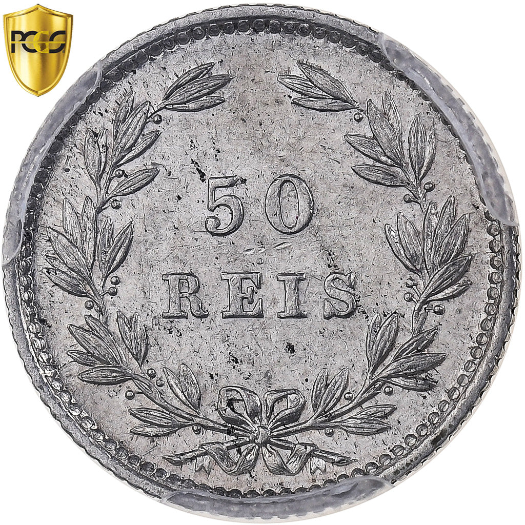Portugal, Luiz I, 50 Reis, 1889, Lisbon, Srebro, PCGS, AU53, KM:506.2