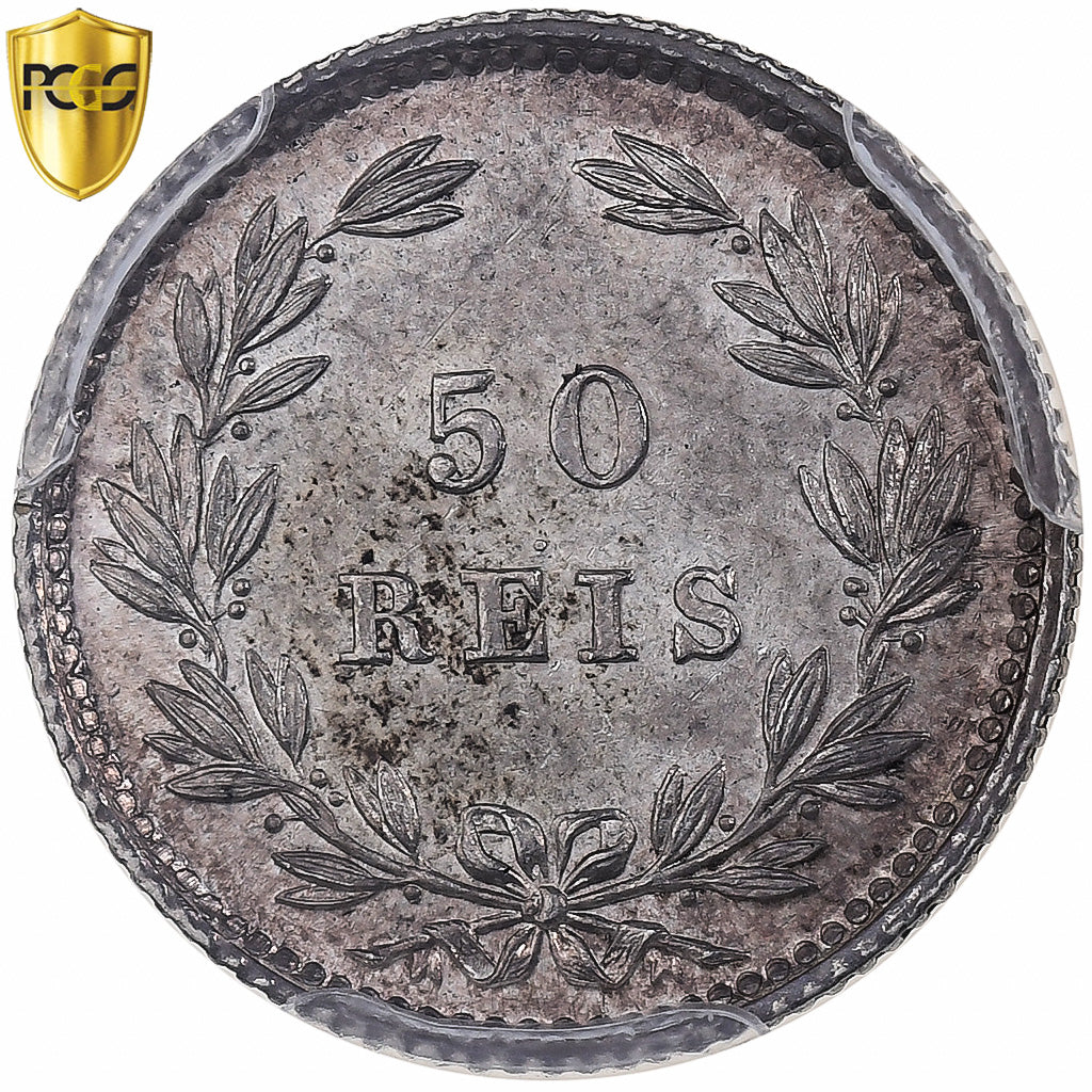Portugal, Luiz I, 50 Reis, 1889, Lisbon, Silver, PCGS, AU58, KM:506.2