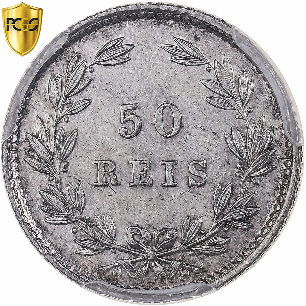 Portugal, Luiz I, 50 Reis, 1889, Lisbon, Silver, PCGS, MS62, KM:506.2