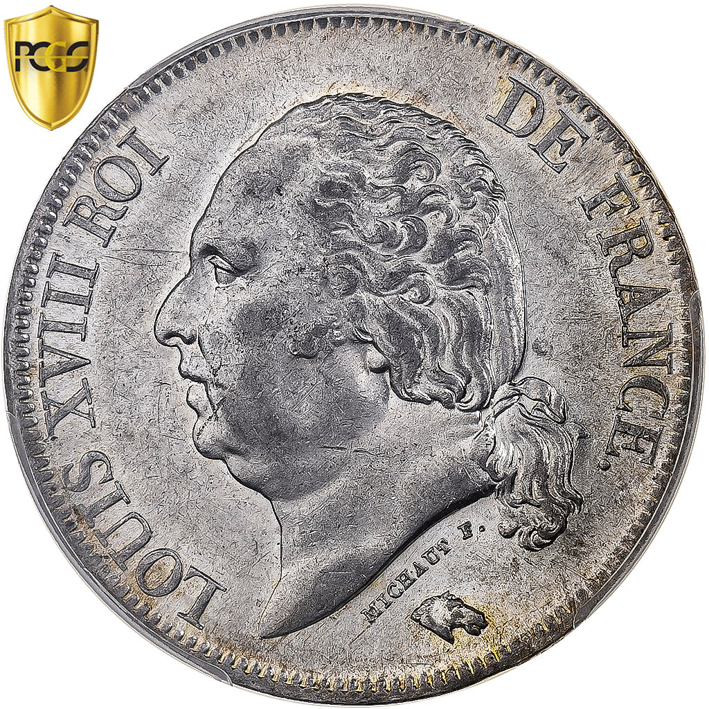 France, Louis XVIII, 5 Francs, 1824, Limoges, Silver, PCGS, MS61, Gadoury:614
