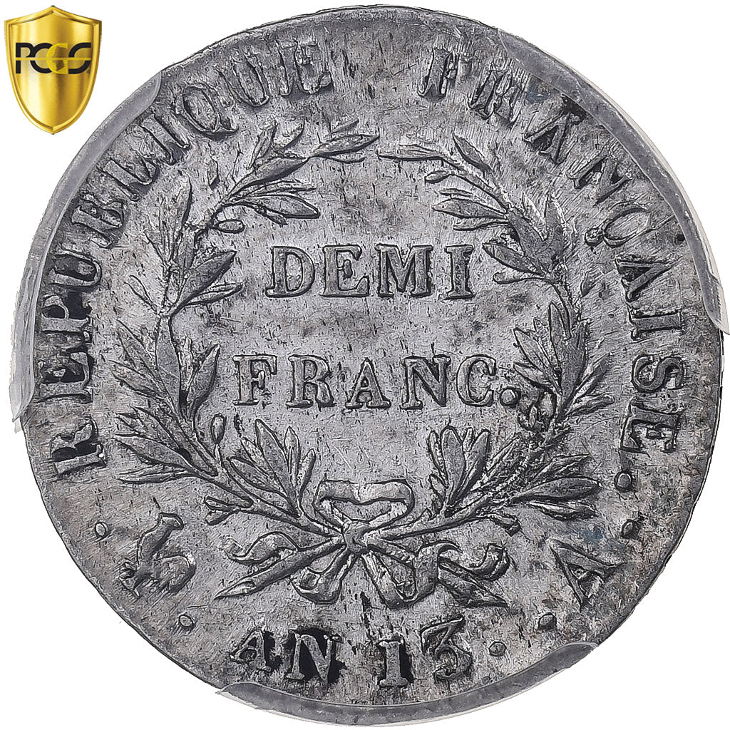 France, Napoléon Ier, 1/2 Franc, AN 13, Paris, Argent, PCGS, Cleaned Au Detail