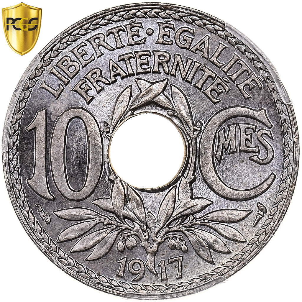 Francja, 10 Centimes, Lindauer, 1917, Paris, Miedź-Nikiel, PCGS, MS66