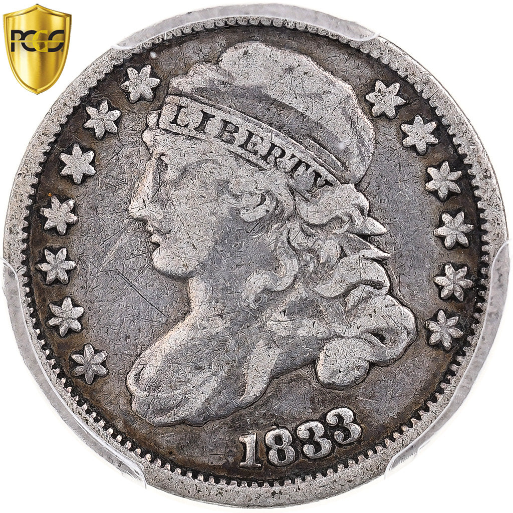 United States, Dime, Liberty Cap, 1833, Philadelphia, Silver, PCGS, F12, KM:48