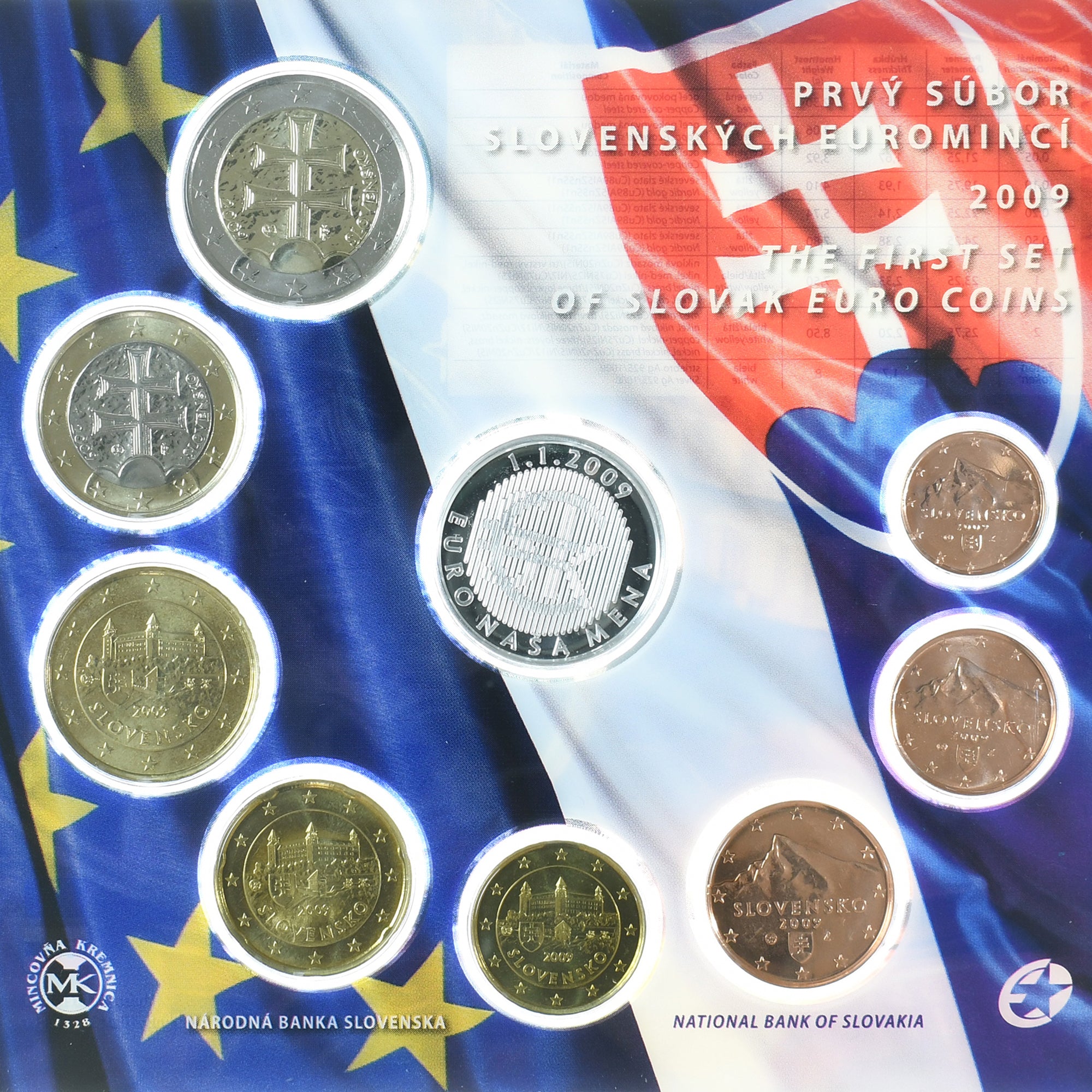 Słowacja, Coffret 1c. à 2€ + jeton, 2009, Kremnica, BU, MS(65-70), ND