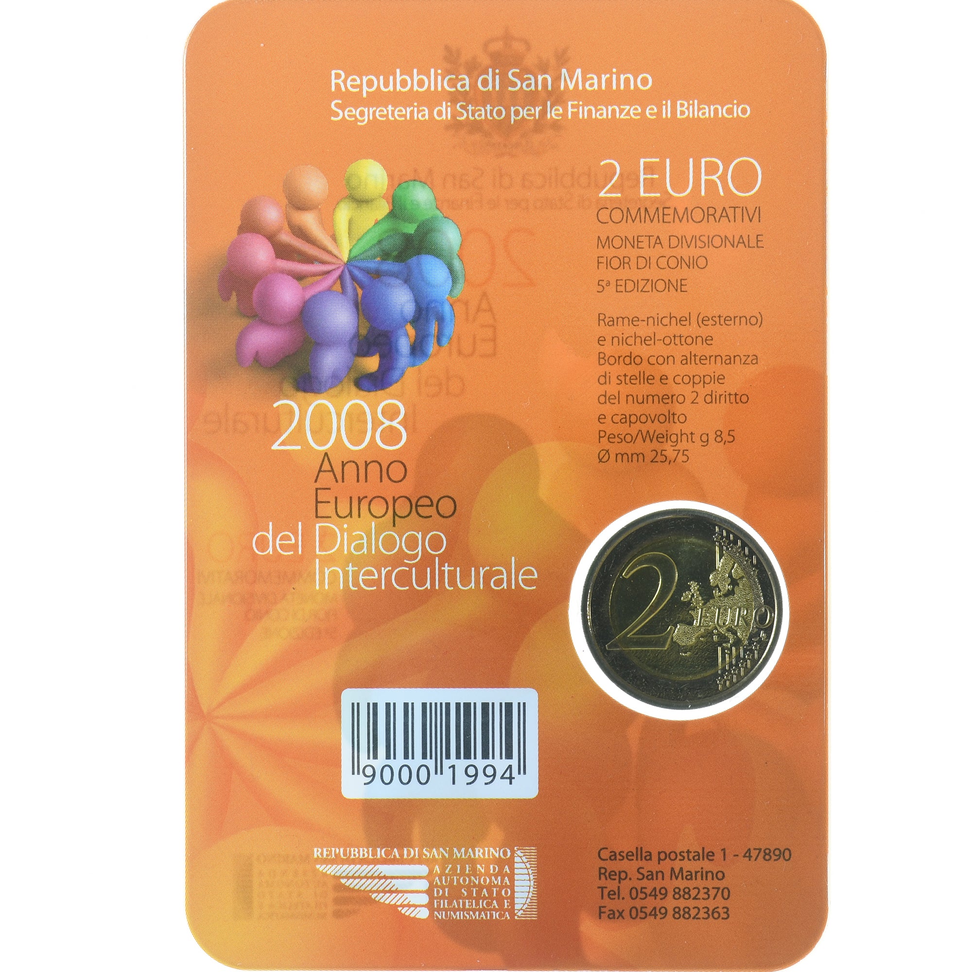 San Marino, 2 Euro, année européenne du dialogue interculturel, 2008, Rome