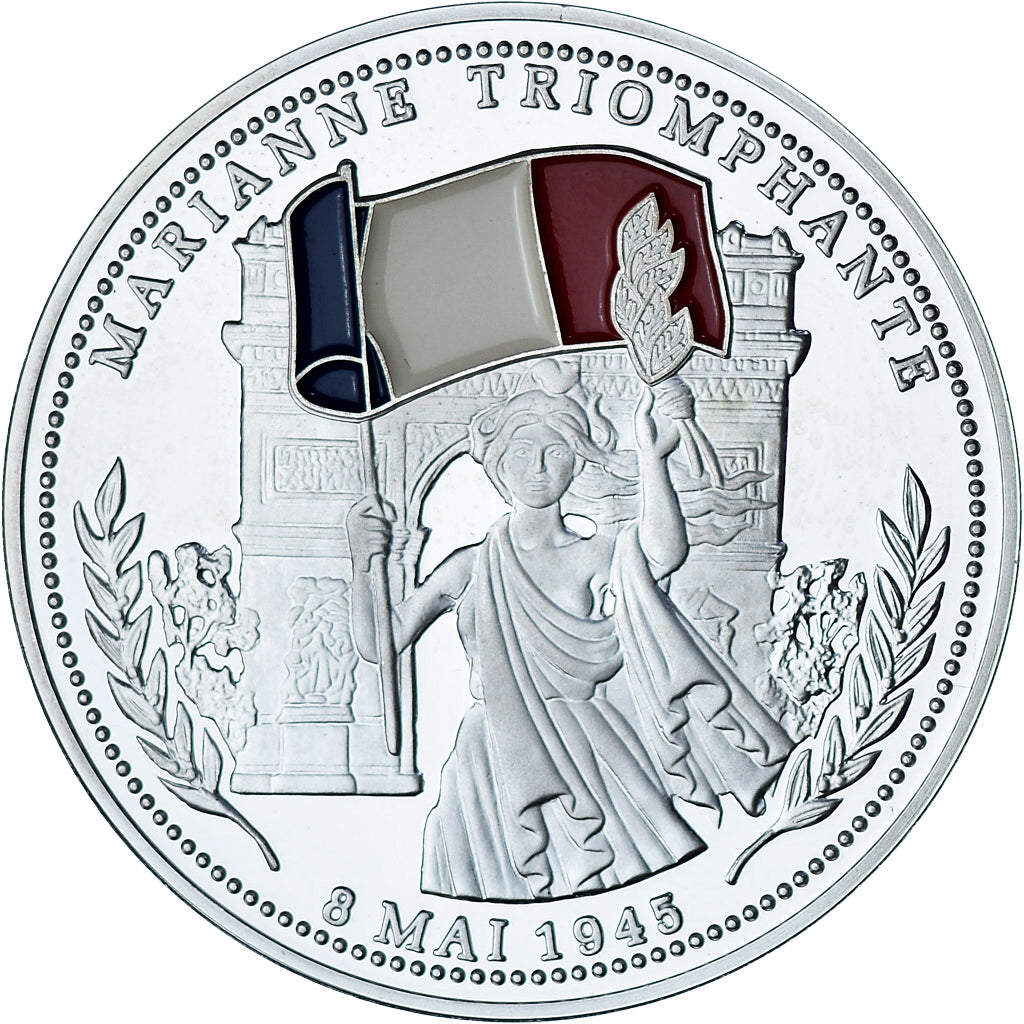 France, Medal, Marianne Triomphante, BE, colourized, MS(65-70), Silver