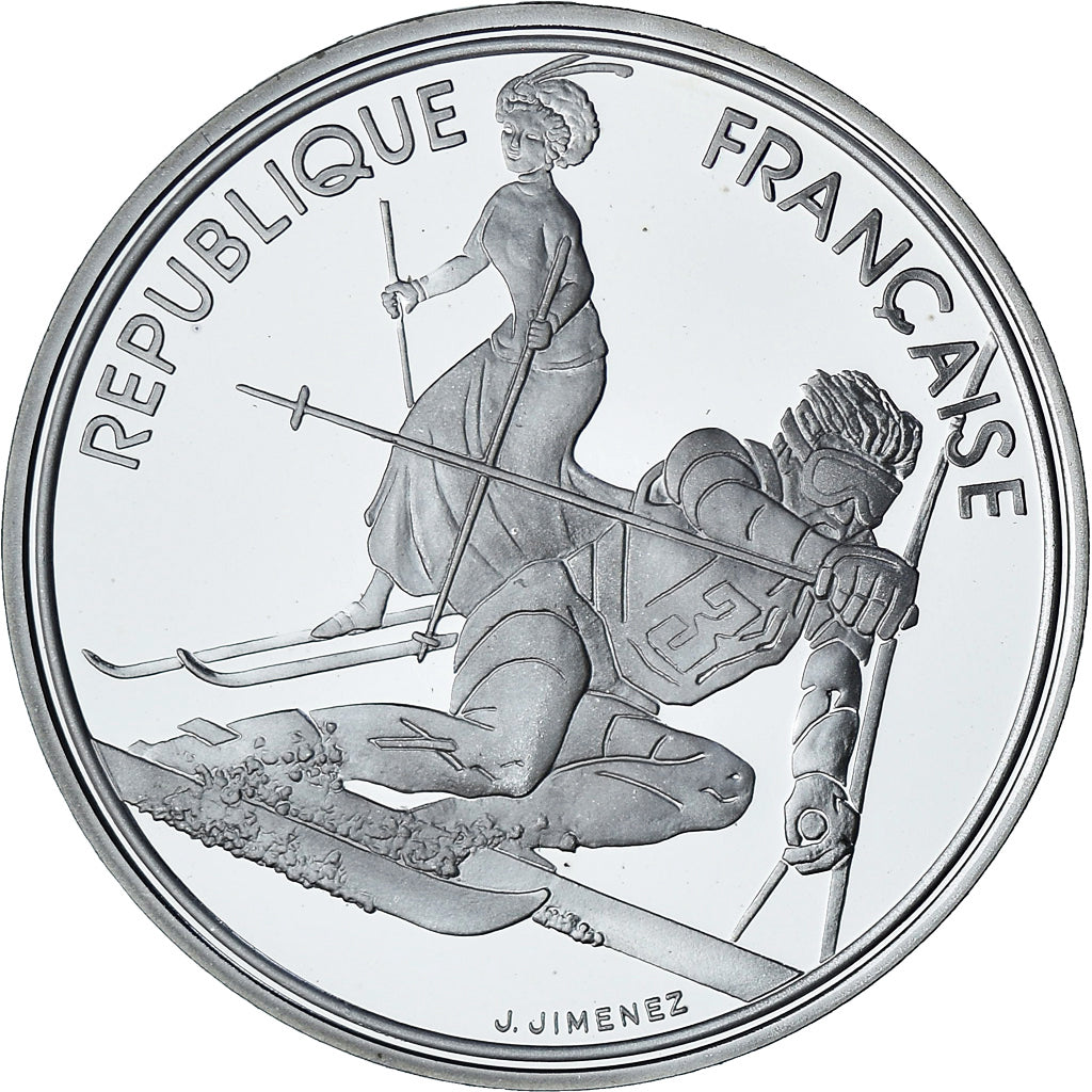 France, Albertville - Slalom, 100 Francs, 1990, Monnaie de Paris, BE, MS(65-70)