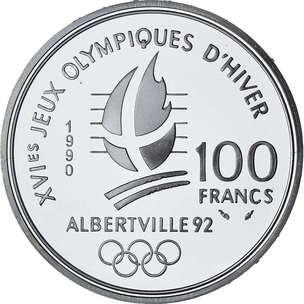 France, Albertville - Bobsledding, 100 Francs, 1990, Monnaie de Paris, BE