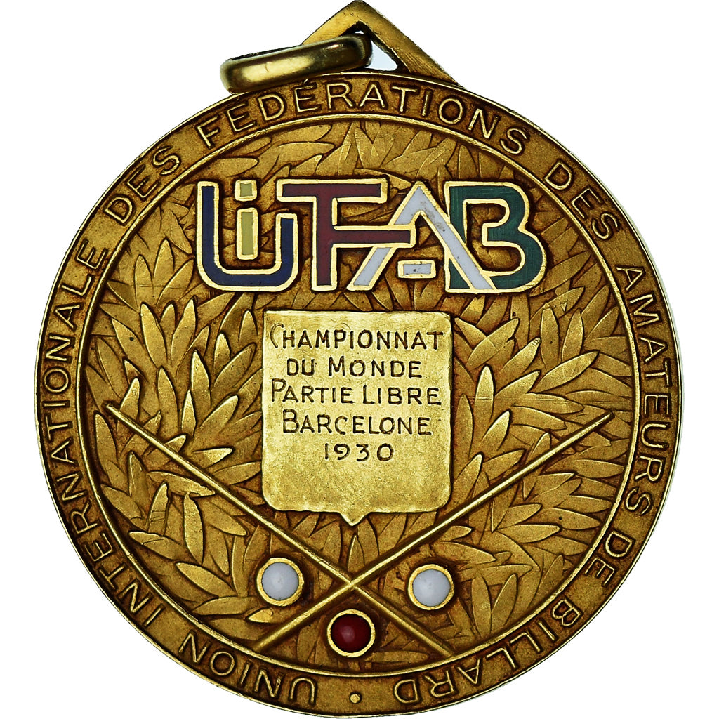 France, Médaille, Champion du Monde de billard, 1930, SPL, Or