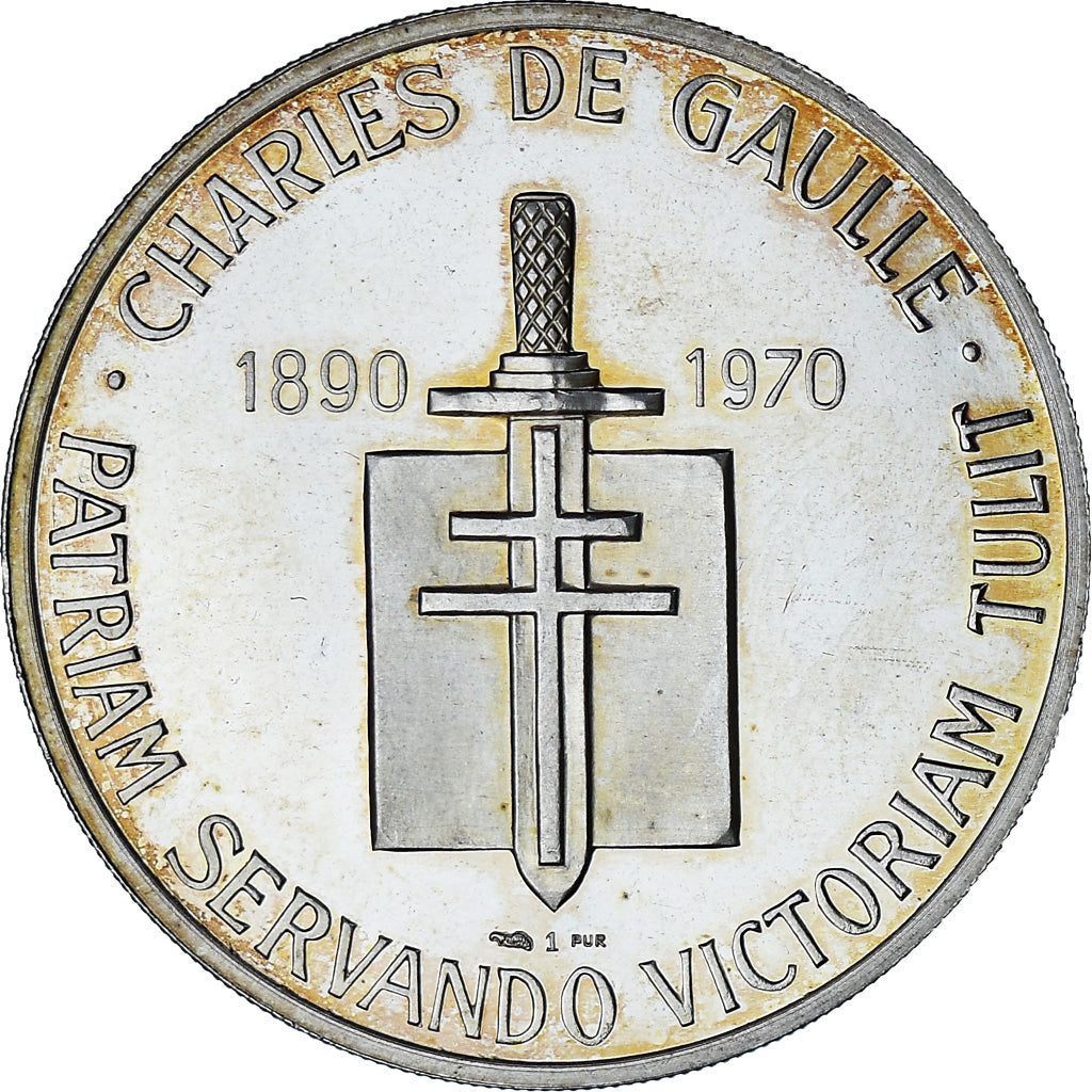 Francja, medal, Charles De Gaulle, 1970, BE, AU(55-58), Srebro