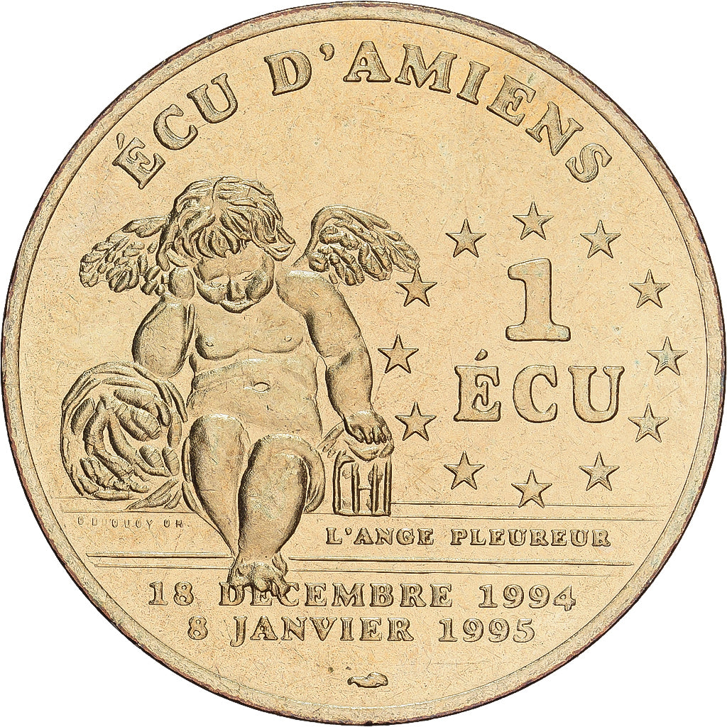 France, 1 écu d'Amiens, Cathédrale d'Amiens, 1994, AU(55-58), Brass