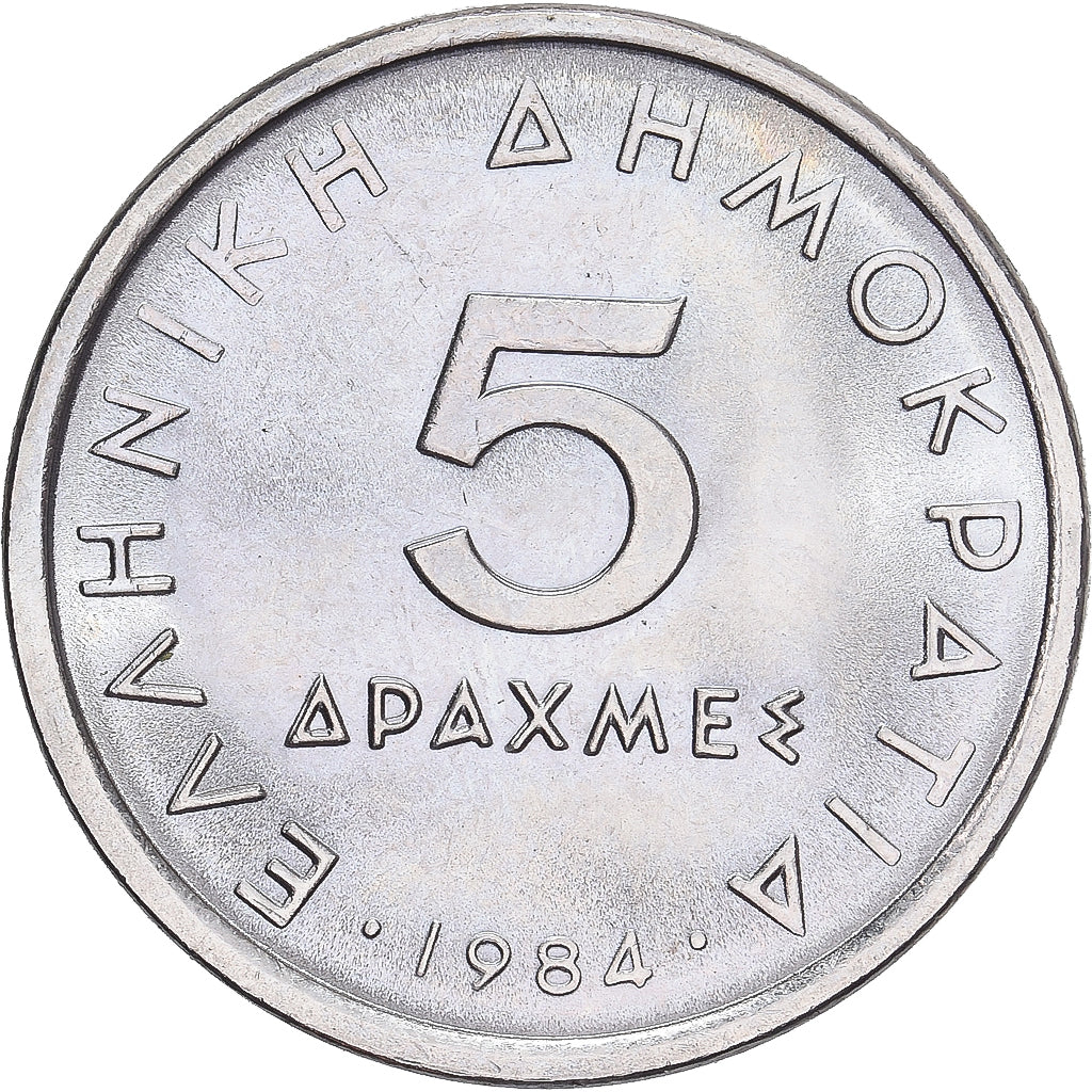 Grecia, 5 Drachmes, 1984, Athens, Proof, SC, Cobre - níquel, KM:131