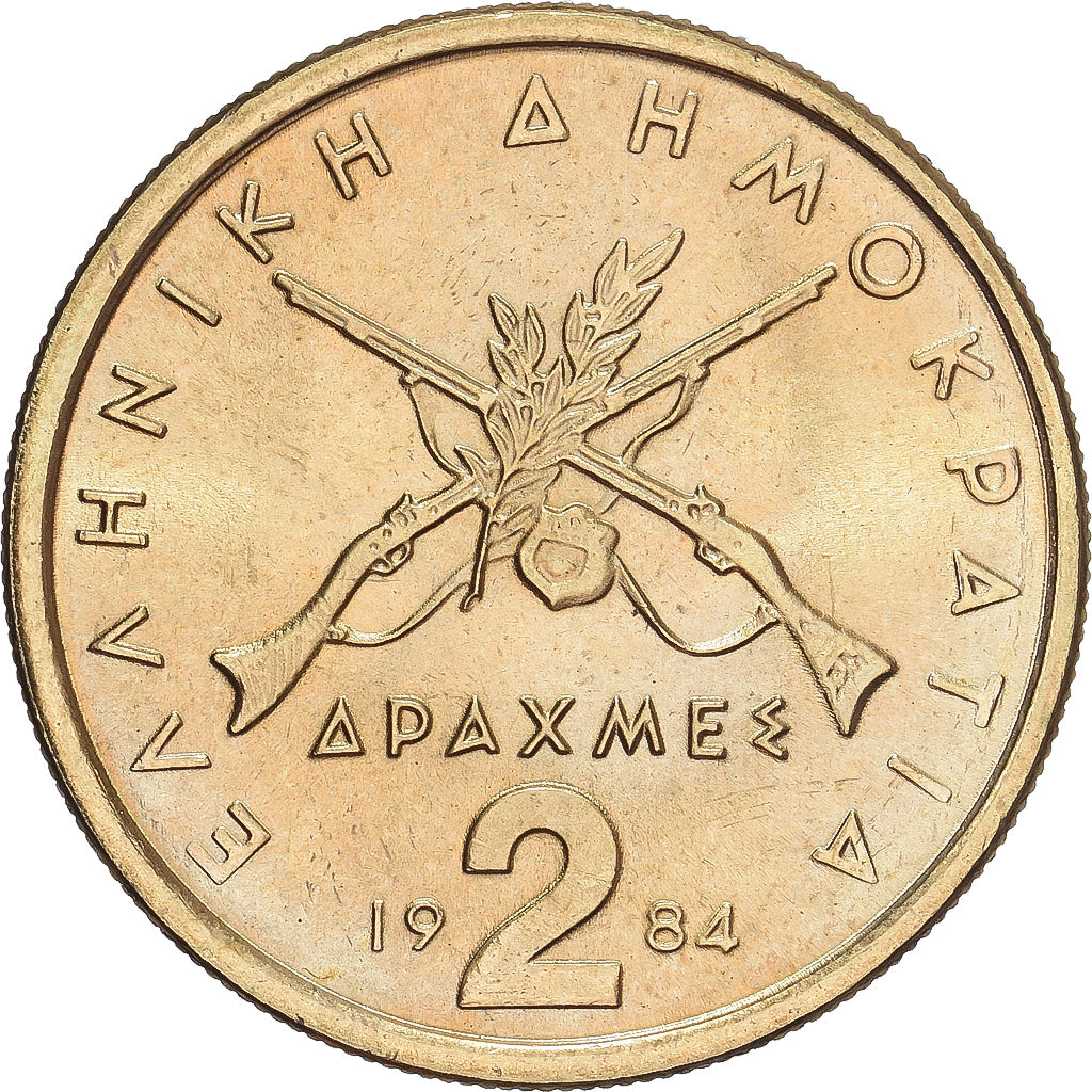 Grecia, 2 Drachmes, 1984, Athens, Proof, SPL, Nichel-ottone, KM:130
