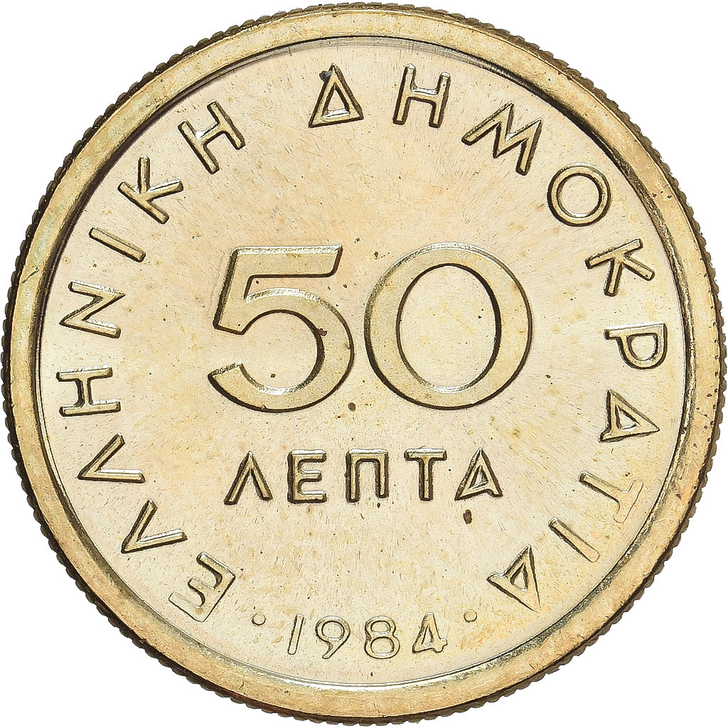 Greece, 50 Lepta, 1984, Athens, Proof, MS(63), Nickel-brass, KM:115