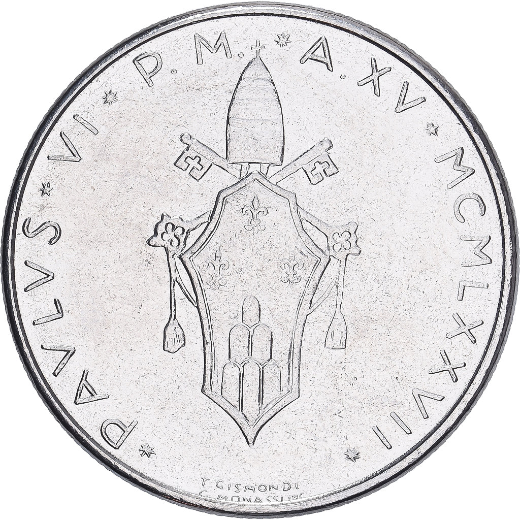 Vaticano, Paul VI, 50 Lire, 1977 - Anno XV, Roma, BU, FDC, Acciaio inossidabile
