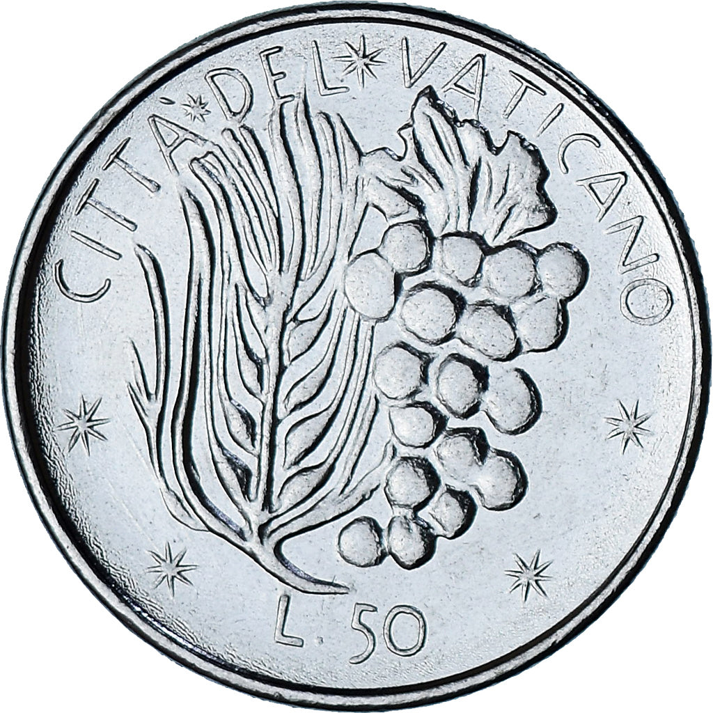 Vaticano, Paul VI, 50 Lire, 1977 - Anno XV, Roma, BU, FDC, Acero inoxidable