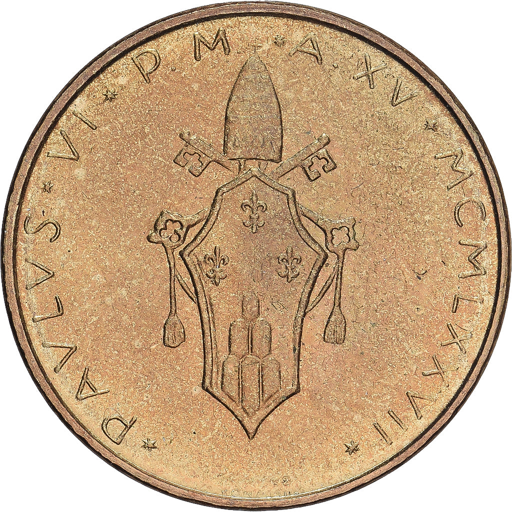Vaticaan, Paul VI, 20 Lire, 1977 - Anno XV, Roma, BU, FDC, Bronze-Aluminium