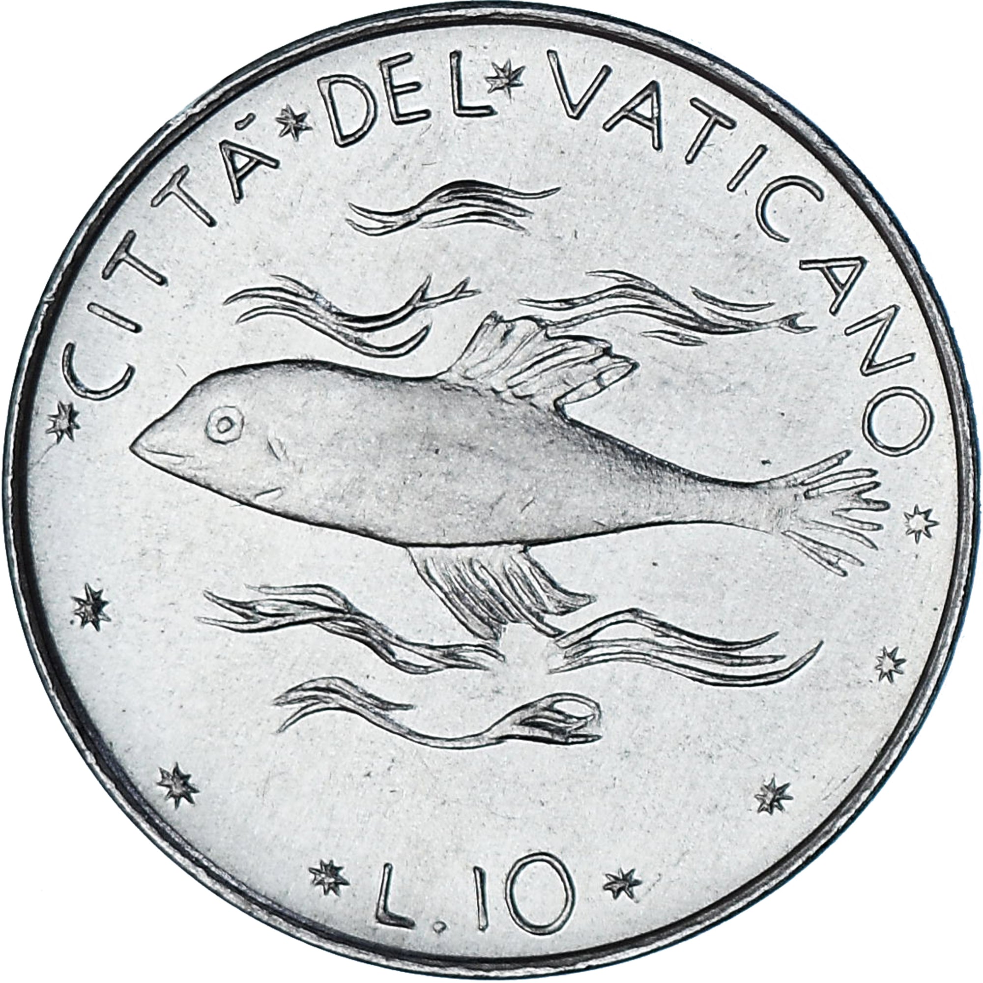 Vaticano, Paul VI, 10 Lire, 1977 - Anno XV, Roma, BU, FDC, Aluminio, KM:119