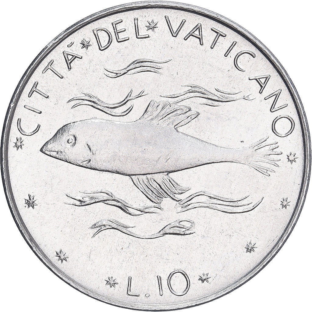 Vaticano, Paul VI, 10 Lire, 1977 - Anno XV, Roma, BU, FDC, Alluminio, KM:119