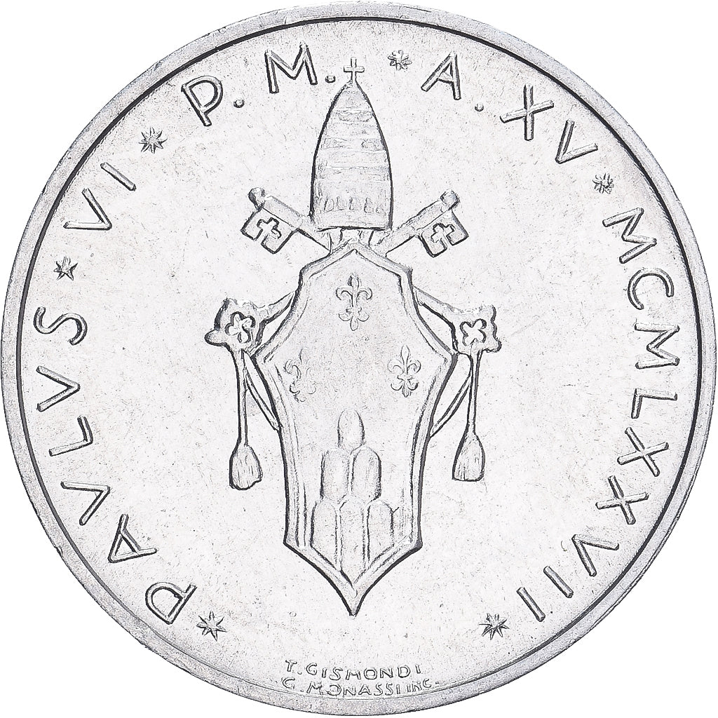 Vaticano, Paul VI, 5 Lire, 1977 - Anno XV, Roma, BU, FDC, Alluminio, KM:118