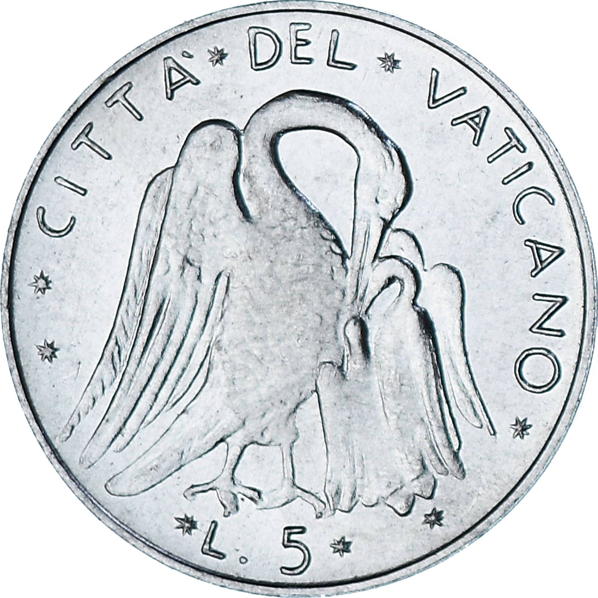 Vaticano, Paul VI, 5 Lire, 1977 - Anno XV, Roma, BU, FDC, Aluminio, KM:118