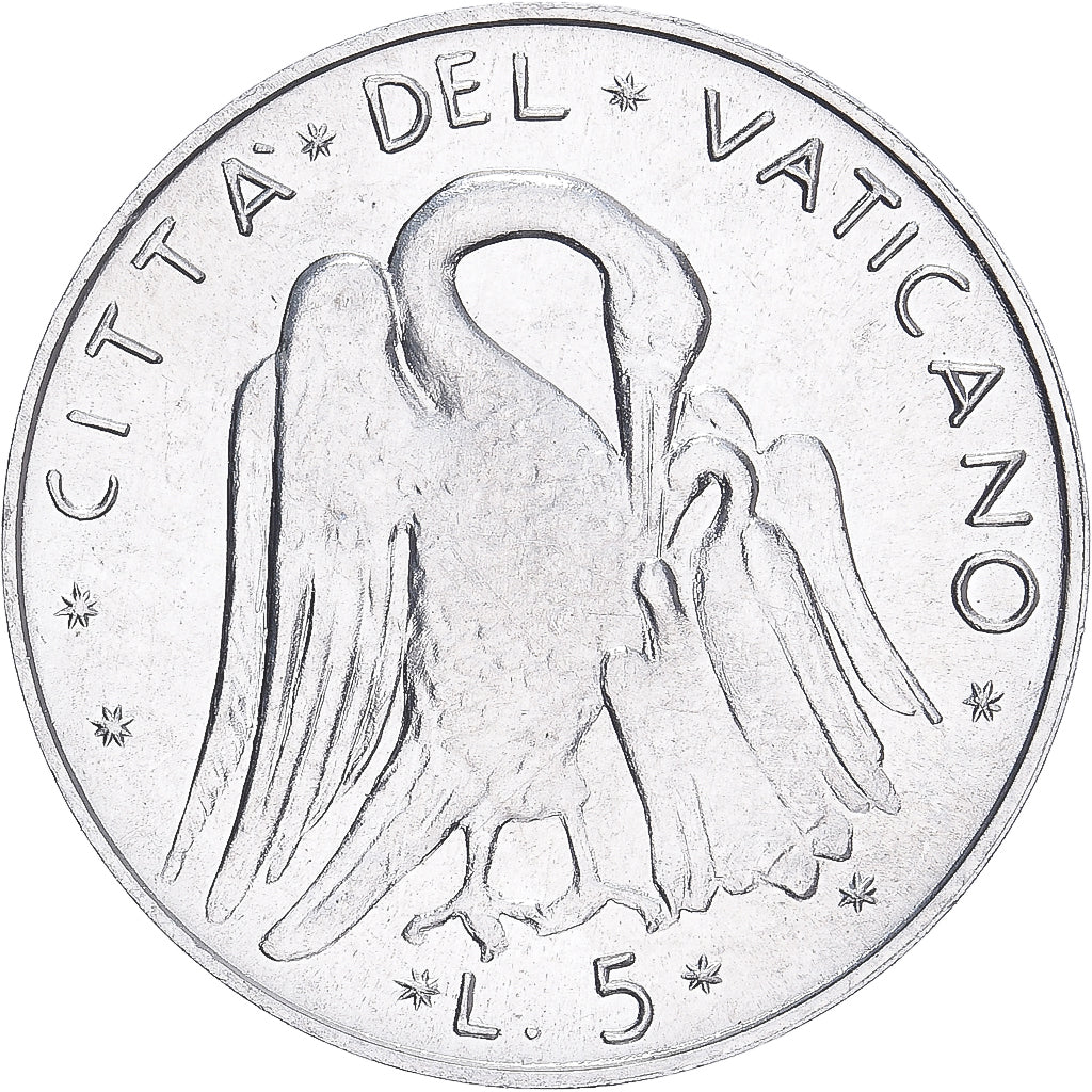 Vaticano, Paul VI, 5 Lire, 1977 - Anno XV, Roma, BU, FDC, Alluminio, KM:118