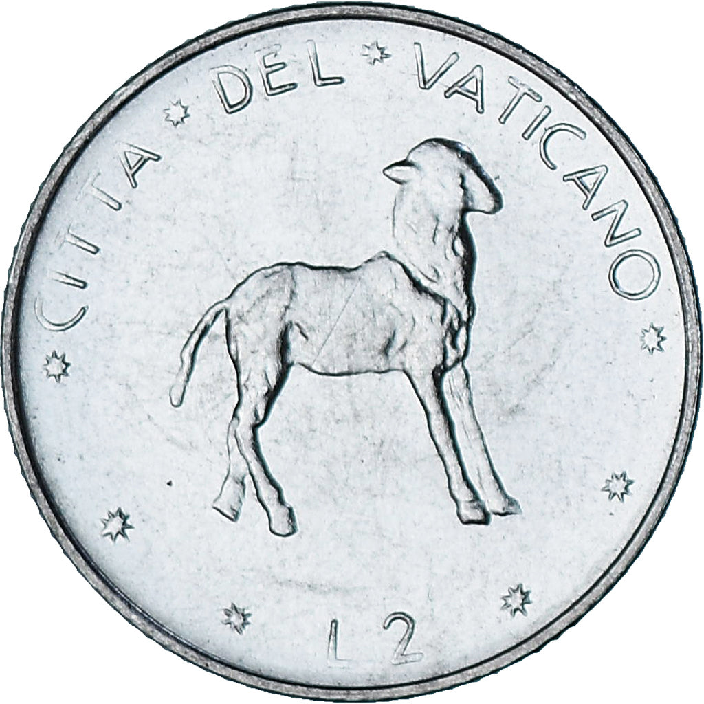 Vaticano, Paul VI, 2 Lire, 1977 - Anno XV, Roma, BU, FDC, Aluminio, KM:117