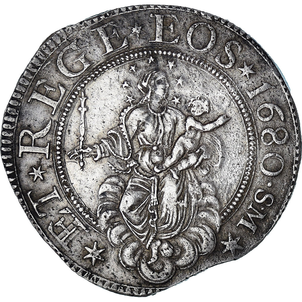 Italy, Republic of Genoa, Scudo, 1680, Genoa, SM, AU(50-53), Silver, KM:79