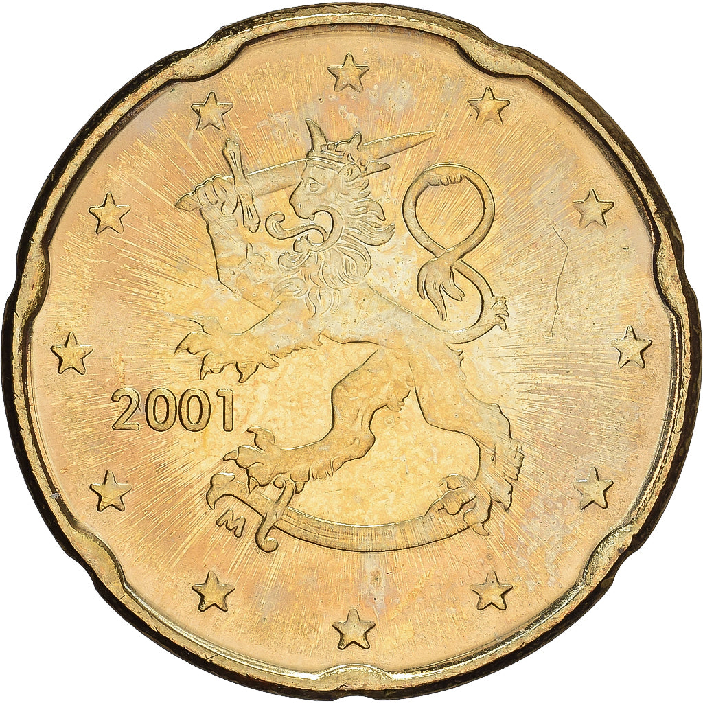 Finlandia, 20 Euro Cent, 2001, Vantaa, MS(63), Nordic gold, KM:102