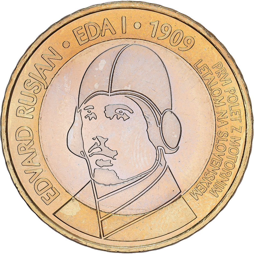 Eslovenia, 3 Euro, Edvard Rusjan, 2009, Vantaa, SC+, Bimetálico
