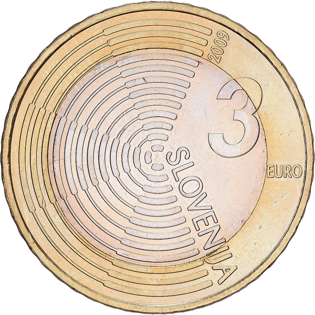Eslovenia, 3 Euro, Edvard Rusjan, 2009, Vantaa, SC+, Bimetálico