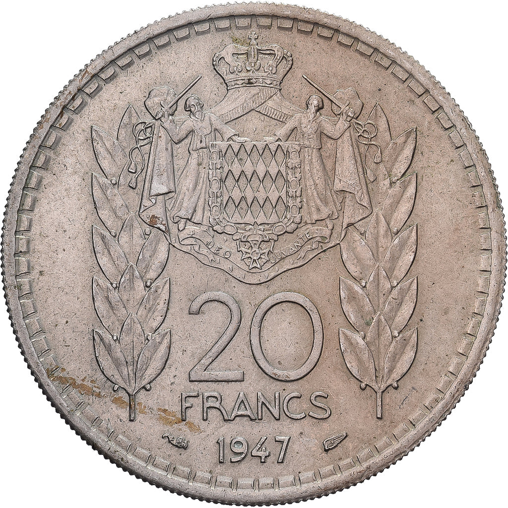 Monaco, Louis II, 20 Francs, 1947, Paris, BB, Rame-nichel, KM:124
