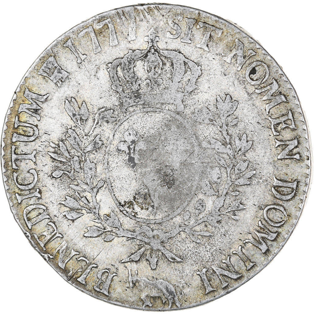 France, Louis XVI, Écu de Béarn aux branches d'olivier, 1777, Pau, TB, Argent