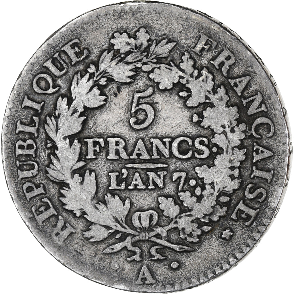 France, Directoire, Union et Force, 5 Francs, AN 7, Paris, VF(20-25), Silver