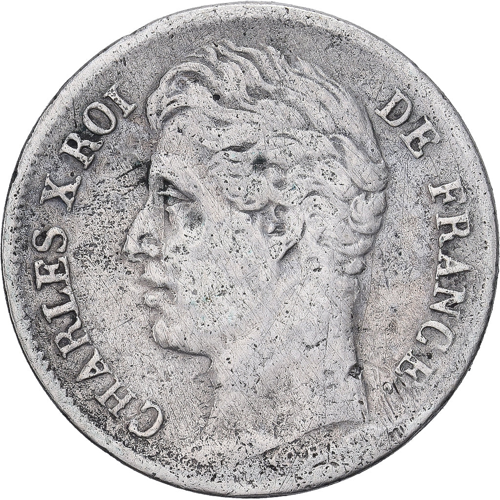 Francia, Charles X, 1/2 Franc, 1829, Paris, BC+, Plata, KM:723, Gadoury:402