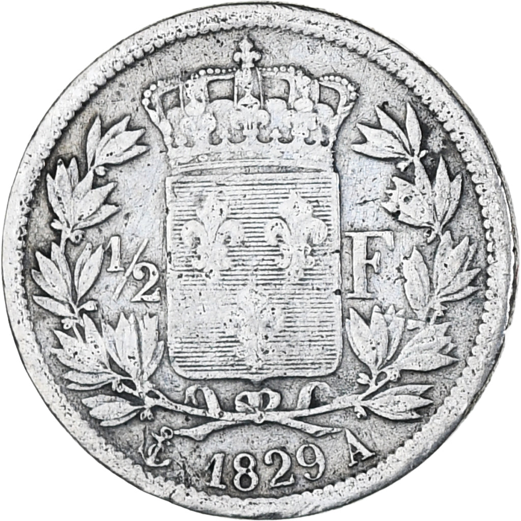 Frankreich, Charles X, 1/2 Franc, 1829, Paris, S+, Silber, KM:723, Gadoury:402