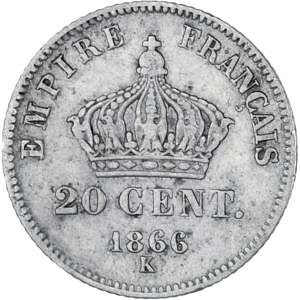 France, Napoleon III, 20 Centimes, 1866, Bordeaux, VF(30-35), Silver, KM:814