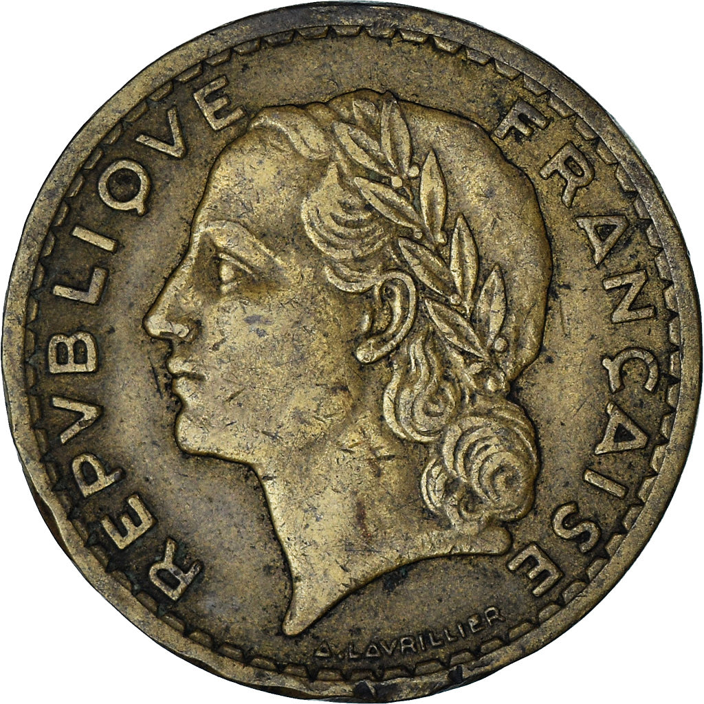 Francia, Lavrillier, 5 Francs, 1945, Paris, MBC, Cuproaluminio, KM:888a.1