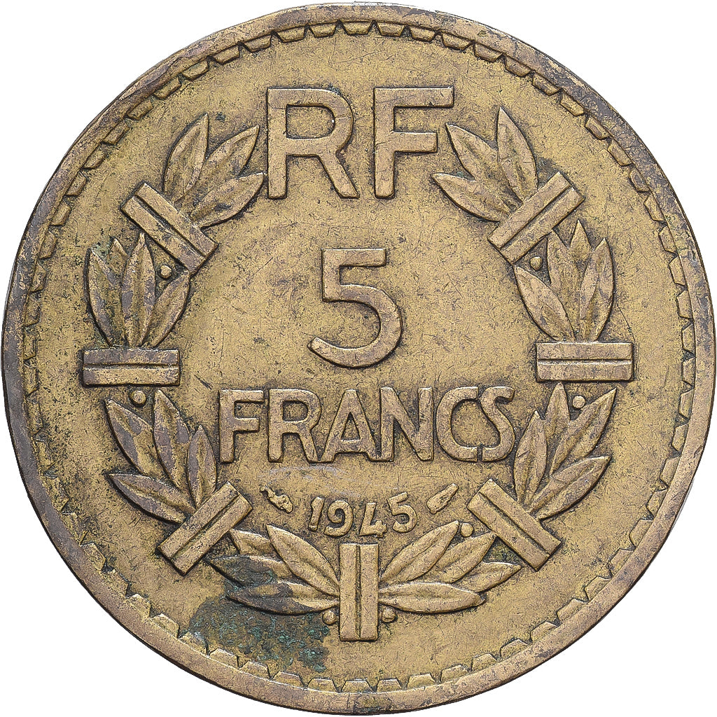 Frankreich, Lavrillier, 5 Francs, 1945, Paris, SS, Cupro-Aluminium, KM:888a.1