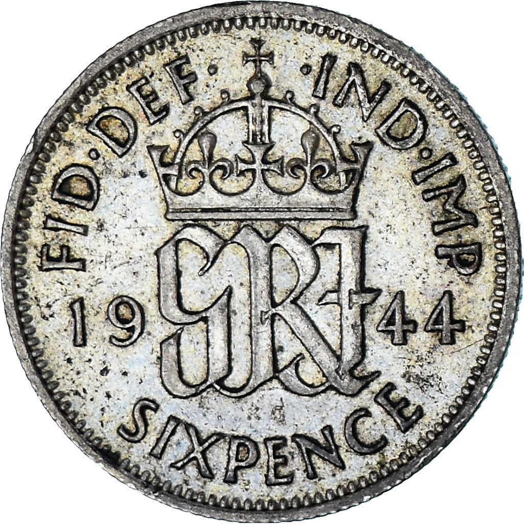 Grã-Bretanha, George VI, 6 Pence, 1944, London, EF(40-45), Prata, KM:852